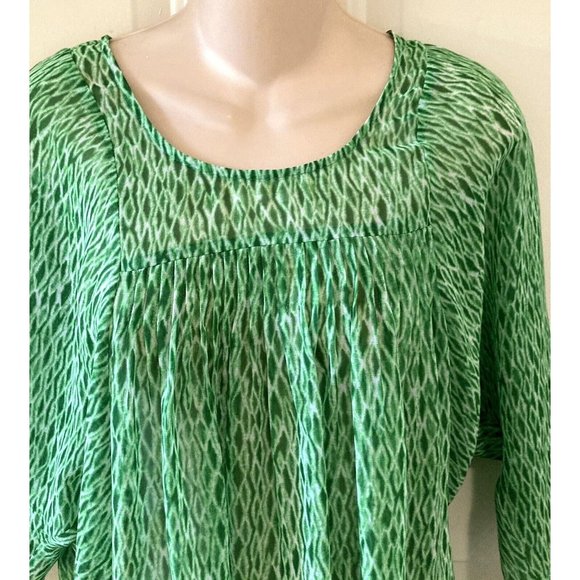 Michael Kors Green & White 3/4 Sleeve Tunic Pullover Top Women's Size Medium - Picture 2 of 6